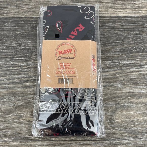 RAW Natural Rolling Papers Bandana Handkerchief Wrap Black 21.5" x 21.5" NEW - Picture 3 of 5